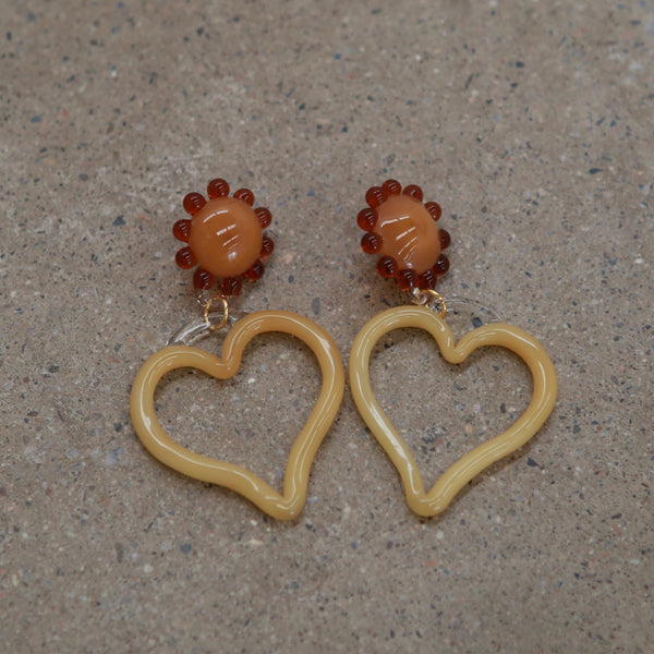 LEVENS 25 Autumn and Winter Heart-shaped Earrings LVS-AW25XLHRTE-YLL/BRN-BLUE/GREEN